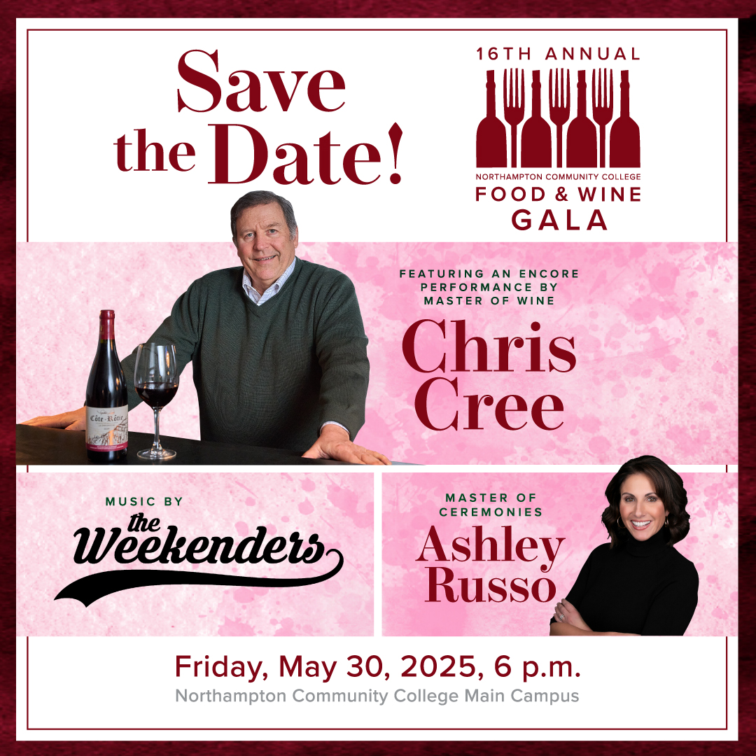 Save the date image for the 2025 NCC Food & Wine Gala on May 30